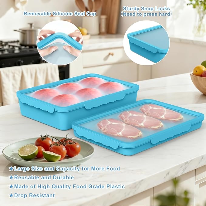 2 Piece Food Storage Containers with Lids,Reusable Large Fruit and Veggie Savers, Meal Prep Containers,Suitable for Storing Food in the Kitchen Refrigerator and Snacks in the Living Room