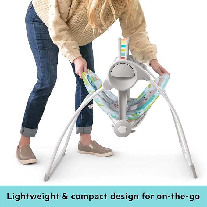 Bright Starts Portable Automatic 6-Speed Baby Swing with Removable -Toy Bar, 0-9 Months 6-20 lbs (Rainforest Vibes)