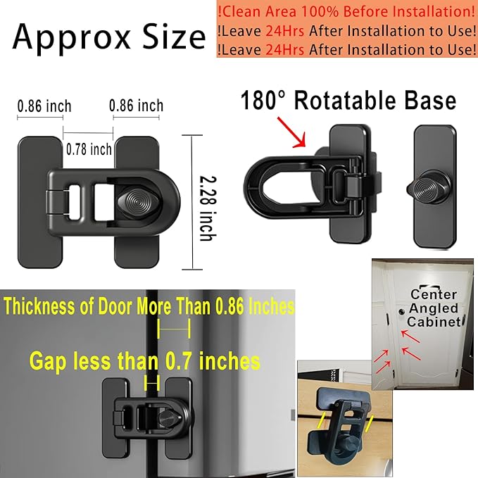 Child Safety 2-Pack Refrigerator Lock Baby Proofing for Cabinet Door Drawer Cupboard Freezer Oven Closet, 90 Degree Fridge Latches for Toddler Cat Dog Kitchen, No Drill Upgraded Adhesive