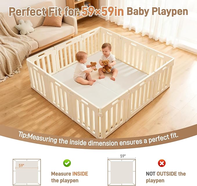 Ultra Soft Baby Play Mat for Floor 1.4" Thick Memory Foam 59x59 Playpen Mat for Toddlers Infant Kids with Non-Slip Backing Safe for Crawling, Water-Repellent Leather for Tummy Time, Tatami Style(Grey)