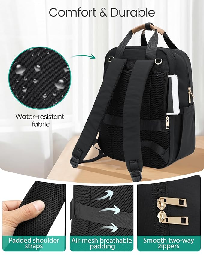 Qualyphant Extra Large Diaper Bag Backpack for Two Kids Twins - Expandable (26-36L) Baby Bag for Mom Girls Boys, Dual Big Compartments - Includes Changing Pad & Stroller Straps, Black, Quilted