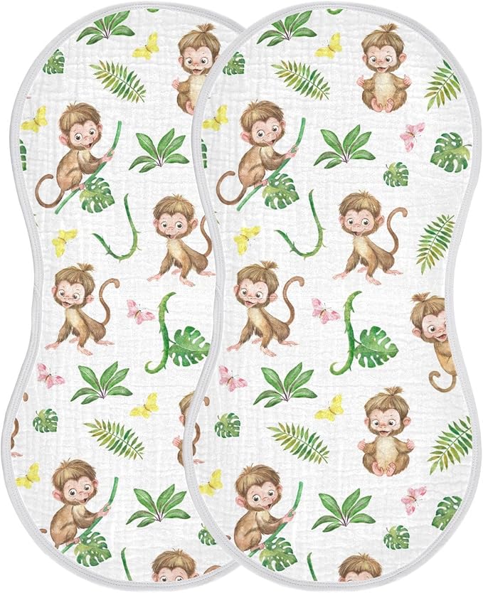 vvfelixl Muslin Burp Cloths Monkey Baby Baby Washcloths for Baby Girl Boys 2 Pack White