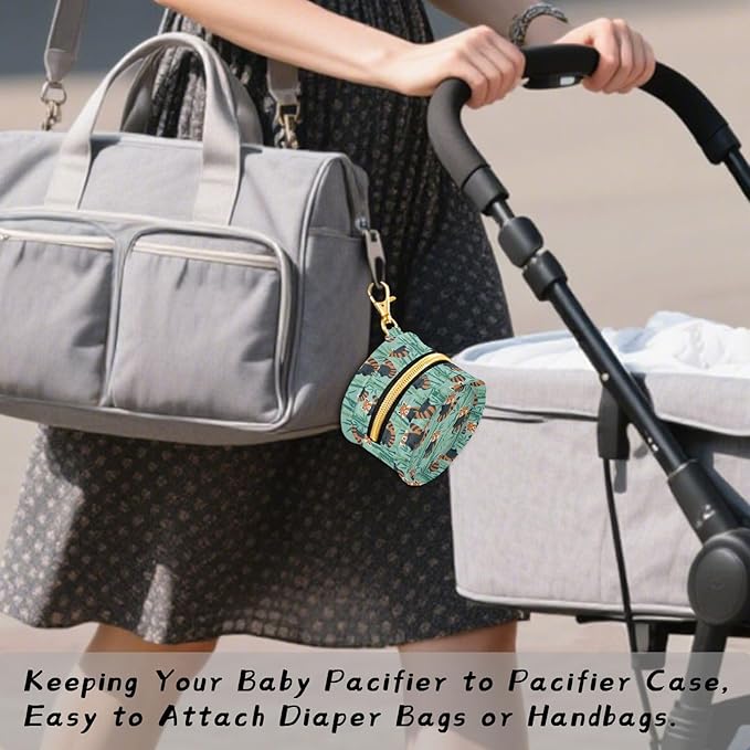 Red Panda Teal Pattern Pacifier Case for Travel Clip-On Pacifier Holder Baby Pacifier Pod for Diaper Bag Stroller Baby Essentials
