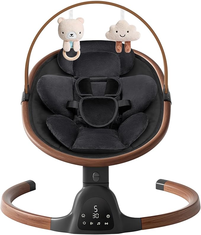 Baby Swings for Infants, Electric Infant Swing with 5 Speed Modes, 5-Point Harness, 3 Timer Settings, Built-in Lullabies & Bluetooth, Portable Modern Swing for Indoor & Outdoor (Black)