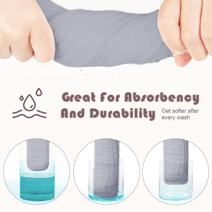Ease Cubs Muslin Burp Cloths Large 100% Cotton Hand Washcloths for Boys & Girls, Baby Essentials Extra Absorbent and Soft Burping Rags for Newborn Registry (Slate, 12-Pack, 20" X10")