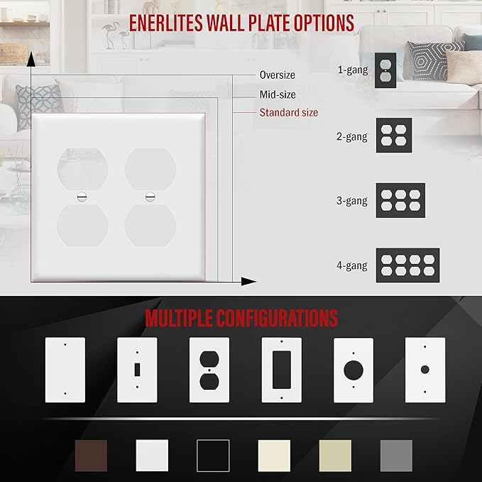 Enerlites 8822-W Duplex Receptacle Outlet Wall Plate, Standard Size 2-Gang, Polycarbonate Thermoplastic, White (Pack of 2)