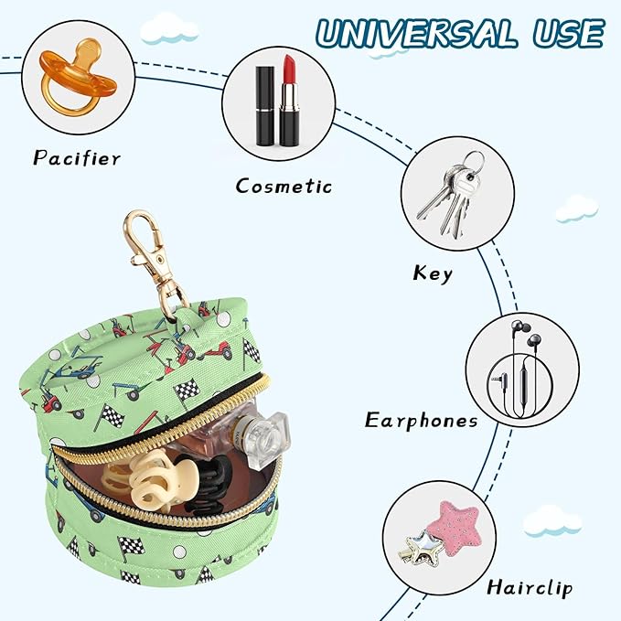 Golf Ball Green Pattern Pacifier Holder Case with Metal Clip Portable Pacifier Pouch for Travel