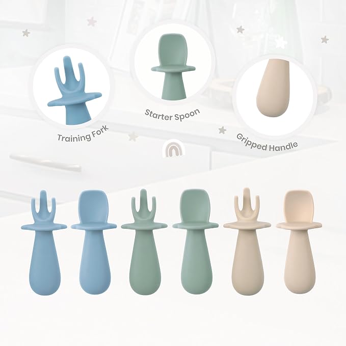 6 Pack Baby Spoons Self Feeding 6 Months +, Baby Utensils Silicone Baby Spoon, Baby Led Weaning Supplies, Self Feeding Spoon, Infant Spoons First Stage, BPA Free