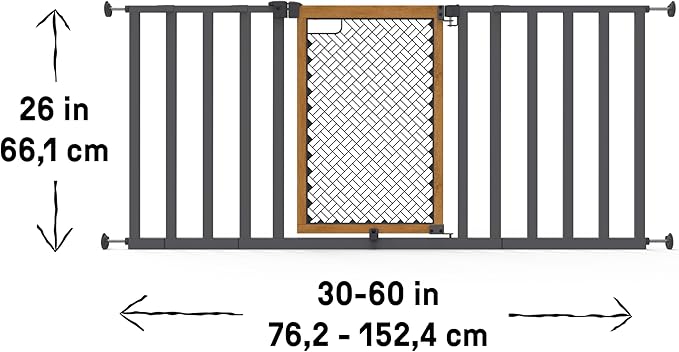 Ingenuity Ingenuity Thruway 60XW Series Extra Wide Safety Pet&Baby Gate,30"-60" Wide,26" Tall,Pressure or Hardware Mounted,Install Wall to Wall in Doorway or Stairway?“Honey Oak Stained Wood&Metal