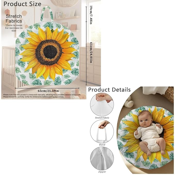 Sunflower Newborn Lounger Pillow Cover,Nest Sleeper Pillow Cover & Nursing Pillow Cover Set for Breastfeeding Pillow,Ultra Soft and Cozy Nursing Pillow Slipcovers,Snugly Fit Infant Lounger