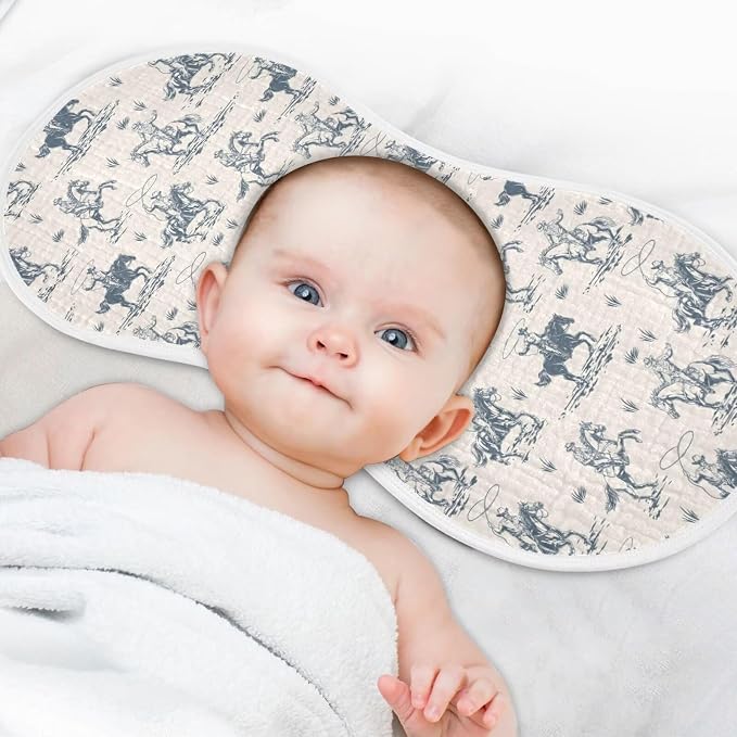 Cowboys Horse Western Baby Muslin Burp Cloths Set of 1 Vintage West Desert Muslin Washcloths American Wild Milk Spit Up Rags Soft Newborn Towel for Unisex Boys and Girls, 22 x 11 Inch