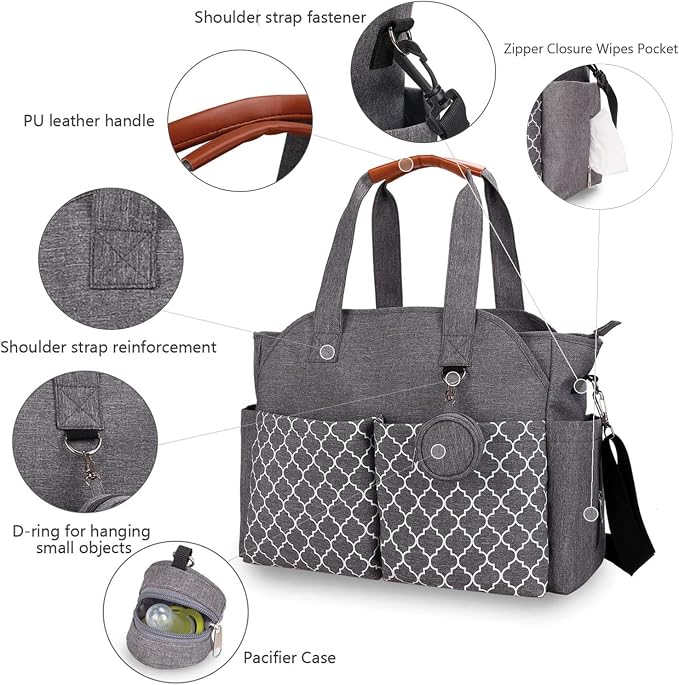 Diaper Bag Tote Large Multi-Function Baby Changing Bag for Mom with Changing Station Travel Nappy Bag for Women
