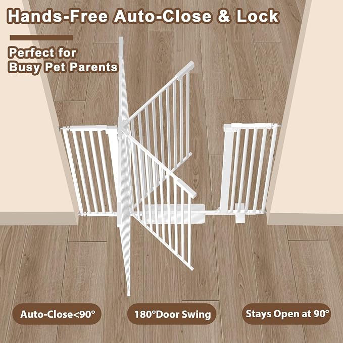 41'' Extra Tall Baby Gate for Large Dogs Pets Indoor No Jumping Over, 30-40.9'' Wide Heavy Duty Puppy Gate for Doorways, Pressure Mounted Metal Gate for Child Toddler No Tools Needed(White)