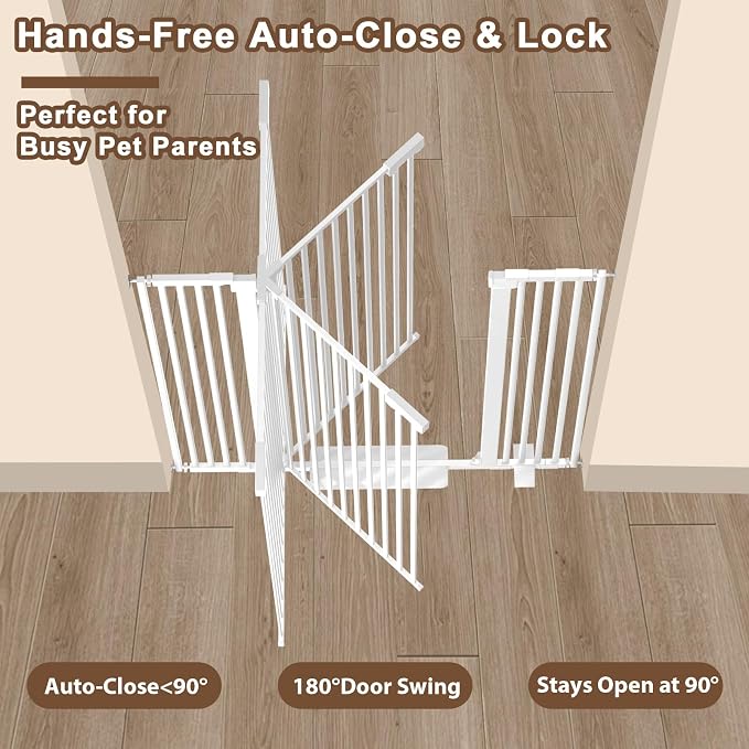 41'' Extra Tall Baby Gate for Large Dogs Pets Indoor No Jumping Over, 30-49.2'' Wide Heavy Duty Puppy Gate for Doorways, Pressure Mounted Metal Gate for Child Toddler No Tools Needed(White)
