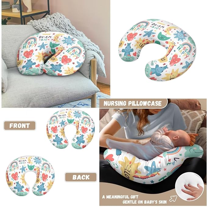 Newborn Lounger Cover for Infant Girls Boys, Stretchy and Soft Nursing Cover for Breastfeeding Pillows,Removable Reversible Baby Lounger Cover & Pillow Slipcover Set,Sun Rainbow（Cover Only）