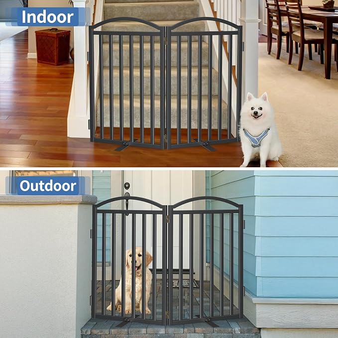 Malier Metal Freestanding Dog Gate, 32'' Height Outdoor Indoor Dog Fences, Extra Wide Foldable Puppy Gate for Stairs (Black, 【2 Panels】 40''W × 32''H)