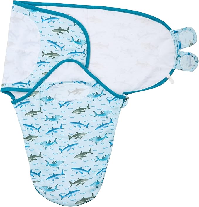 LollyBanks Baby Swaddles, 100% Cotton Baby Boy Sleep Swaddle, 3-6 Months Swaddle Sack for Boys with Easy Change Zipper, Ocean Themed Newborn Swaddles Nursery Swaddling Blankets (Shark Print)