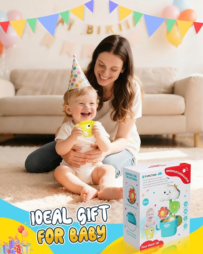 Bath Toys for Kids Ages 1-3: Cloud Set with Watering Cup, Toddler Interactive Bath Toys with Strong Suction Cup, Attach to Any Tub or Shower Fun for Bath Time - Great for Boys, Girls Shower Gifts