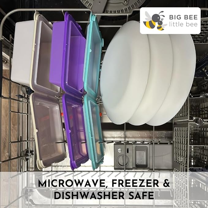 Big Bee, Little Bee - SoftShell XL Reusable Silicone Food Storage Container with Connected Clamshell Lid, Easy to Clean, Snaps Closed, Microwave, Freezer & Dishwasher Safe (Aqua)