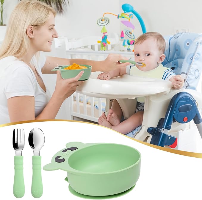 Baby Utensils Set?“Infant Feeding Essentials&Baby Plate Set?“Deluxe Silicone Feeding Mat,Long Sleeve Bibs,Training Cup,Spoon&Fork,Stainless Steel Set,Teethers,Toothbrush Kit ??in Gift Box for Newborns