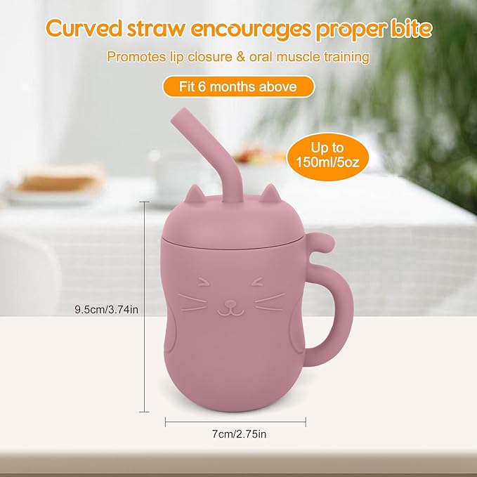 MCGMITT Silicone Baby Straw Cup, 5oz Leak Proof Sippy Cup for Infants Kids 6 12 18 Months, BPA Free Non Toxic Toddlers Training Cup with Handle, Soft Chew-Resistant Straw, Microwave & Dishwasher Safe