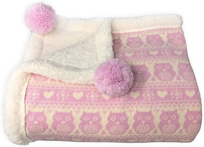 Snow Owl Cotton Knit Sherpa Baby Blanket 30?�x40??(Light Pink)
