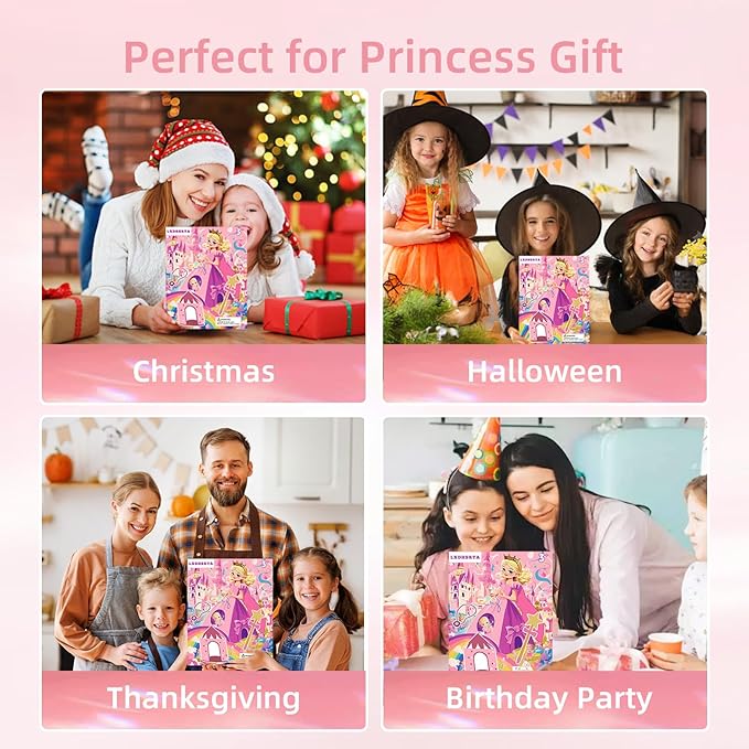 13 Pcs Castle Play Tent with LED Star Lights - Princess Dress-Up Set with Crown for Little Girls - Princess Toy Tent - Indoor and Outdoor Girls Castle Playhouse - Pink