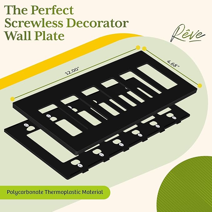 TG Screwless Decorator Wall Plate Child Safe Outlet Covers, Size 6-Gang 4.68" H x 12.00??L, Unbreakable Polycarbonate Thermoplastic, UL Listed, Glossy, Black (1 Pack)