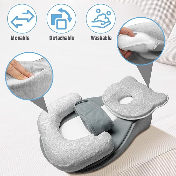 Reflux Pillow for Baby, Baby Lounger Pillow for Infant Support Cushion Reflux Breastfeeding Pillow, Babies Feeding Support Pillow for Reducing Spit-Up with Safety Strap