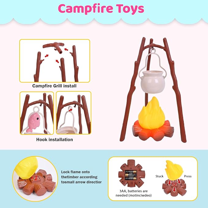 Kids Camping Set with Play Tent,Campfire,Lantern,Indoor Outdoor Camping Set with Pop up Play Tent,Camping Toys Play Set for Kids 3 4 5 Year Old,Toddler Toys