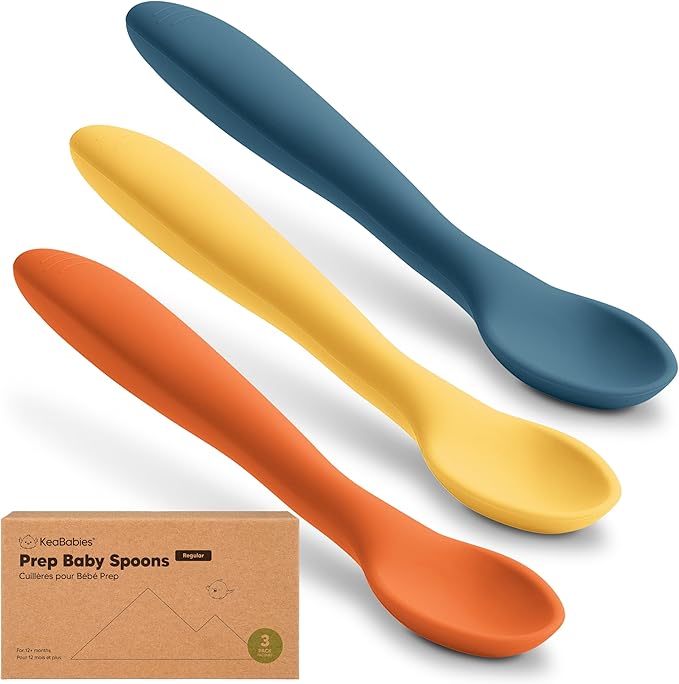 KeaBabies Silicone Baby Spoons, Self Feeding 6-12 months - 3-Pack Baby Weaning Eating Utensils, Toddler First Food Training Spoon, Infant, Kids Feeding Supplies Essential Set,Dishwasher-safe (Valiant)