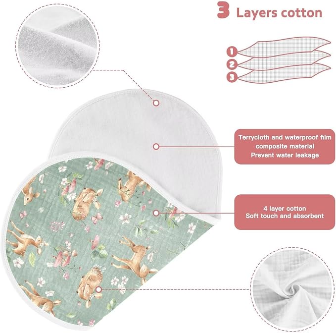 Baby Muslin Burp Cloths Set of 2 Woodland Fawn Muslin Washcloths Forest Animals Milk Spit Up Rags Soft Newborn Towel Burp Cloth Bib for Unisex Boys and Girls, 22 x 11 Inch