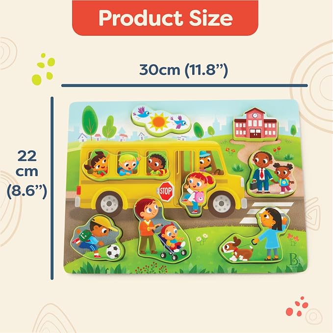 B. toys – Chunky Puzzle 4 Pack: Bus, Sea, Space, Dino – Wooden Puzzles with 8 Pieces Each – Educational Toys for Toddlers Develop Fine Motor Skills & Color Recognition – Fun Learning Activity 2+ Years