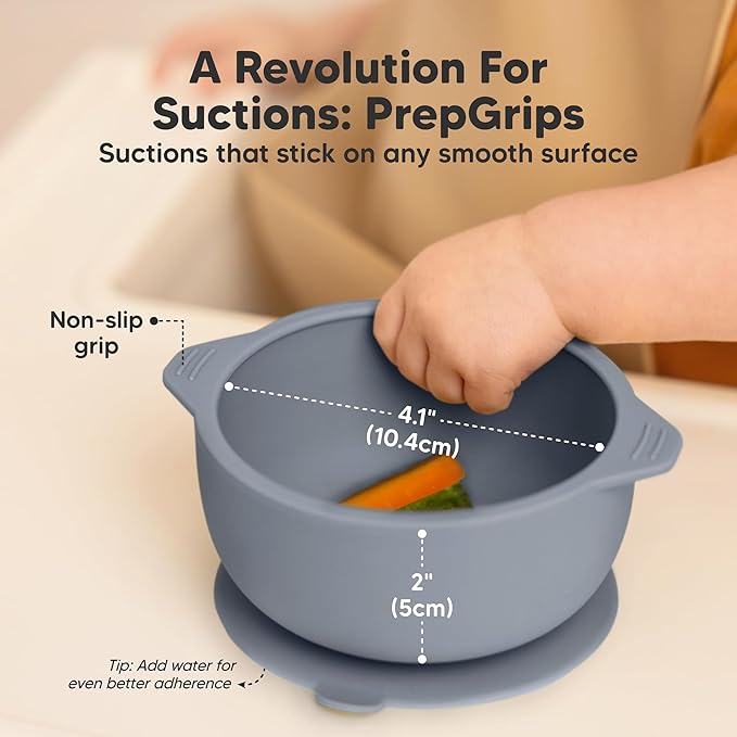 KeaBabies 2-Pack Baby Bowls with Suctions, Lids - Silicone Toddler Suction Bowls for Baby Boy, Girl, Kids, Food Grade Silicone, BPA-Free, Dishwasher Safe, Toddler Eating Essentials (Slate)