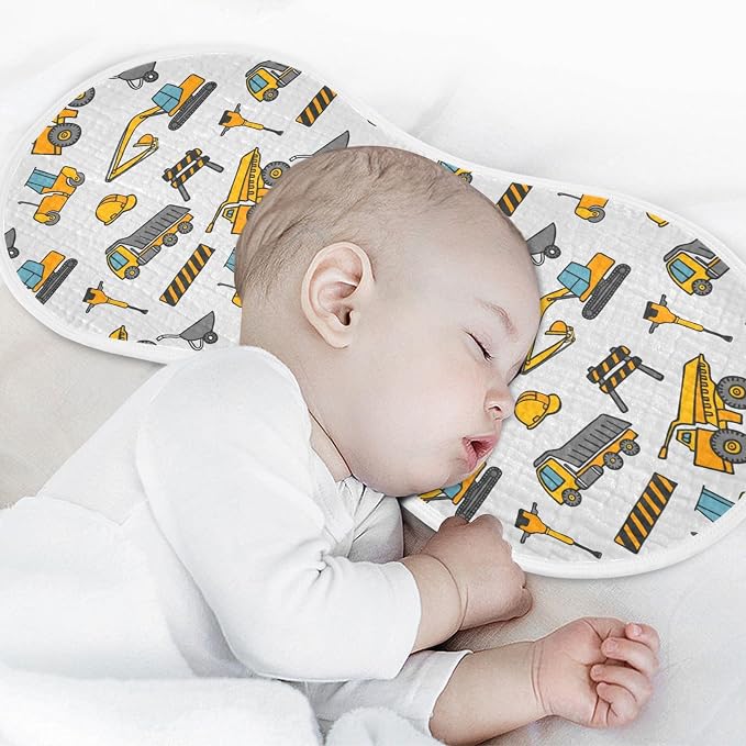 vvfelixl Baby Burp Cloths Construction Truck Pattern Baby Newborn Cotton Burping Cloths Set Baby Washcloths 4 Pack
