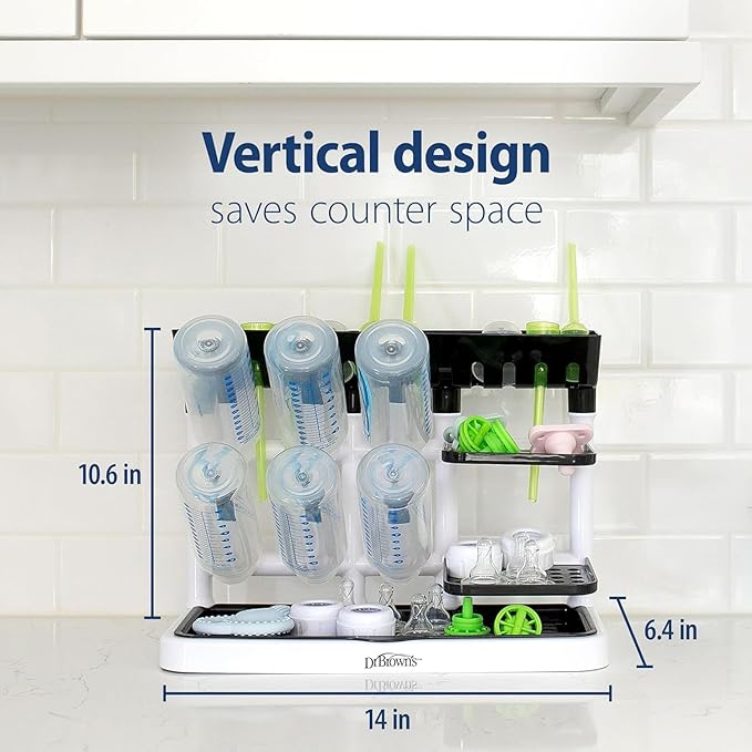 Dr. Brown's Baby Bottle Drying Tower, Stand-Up Drying Rack with Folding Baby Bottle Drying Rack for Easy Storage