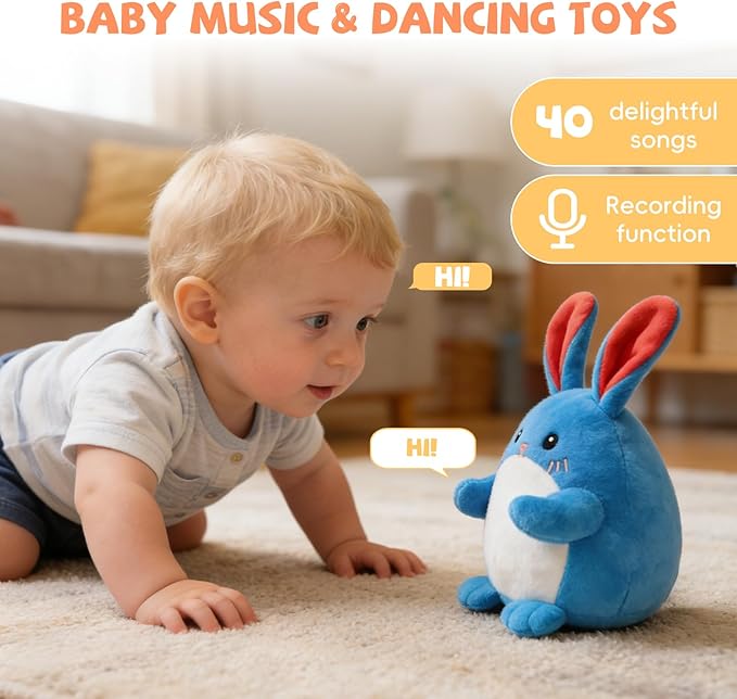 SAIMAND Baby Toys 6-12 Months, Crawling Bunny Baby Toy with 48 Songs & Record Repeat, Interactive Musical Plush Toy for Babies, Rechargeable Dancing Stuffed Animal, Sensory Toy for Toddlers 1-3
