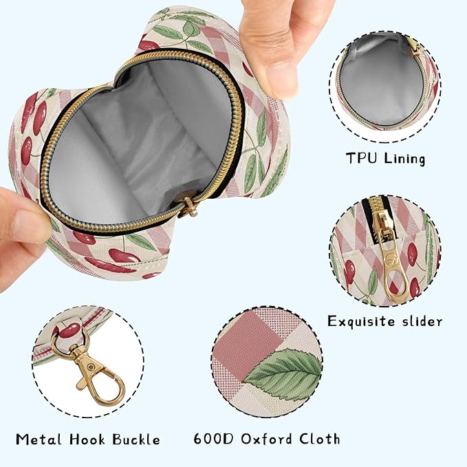 Cherry Fruit Checkered Pacifier Holder Case Portable Newborn Baby Pacifiers Pouch with Clip for Boys & Girls