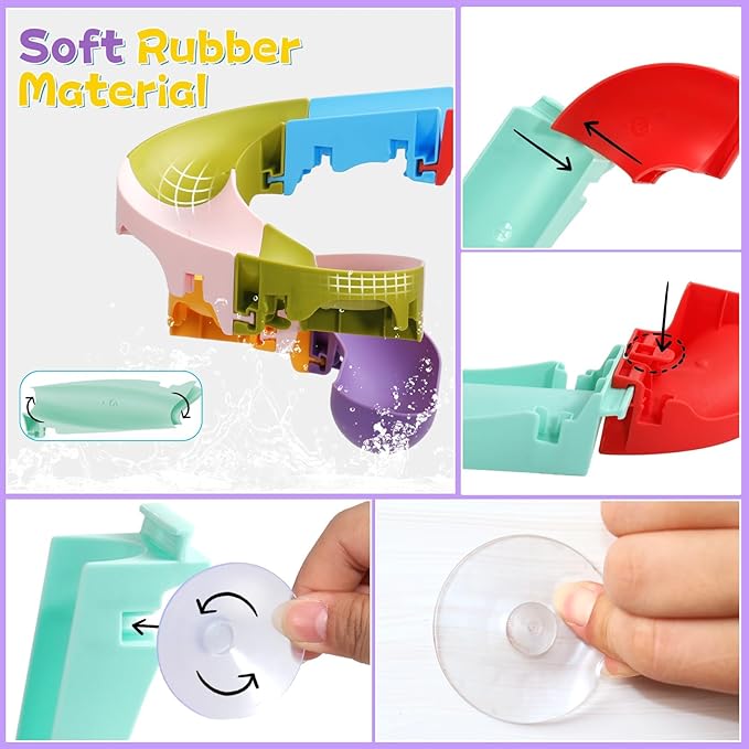 Bath Toys for Kids Water Toys - 42 Pcs DIY Slippery Slide Track Fun Kids Swimming Toy, Birthday 1 2 3 Gift for Boys Girls Swimming Pool Time DIY Bath Toy
