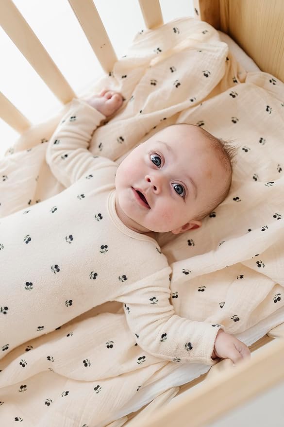 Ely's & Co. Muslin Swaddle Blanket 1-Pack for Baby Boy, 100% Cotton Muslin Extra Large Swaddle Receiving Blanket, 47?�x47??(Blue Cherry)
