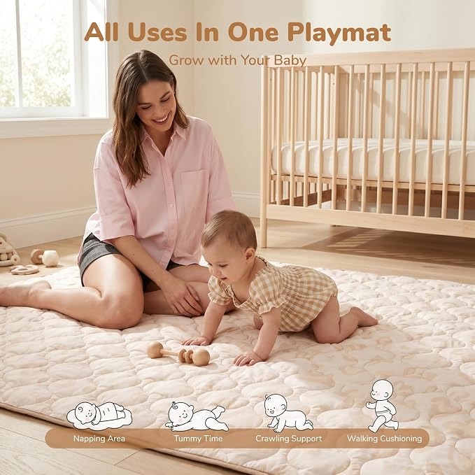 Momcozy Baby Play Mat for Floor, 59"x71" Thickened Playpen Mat, Playmate for Baby Tummy Time, Waterproof & Non-Slip, Foldable Outdoor Mat with Carrying Handle, Leopard