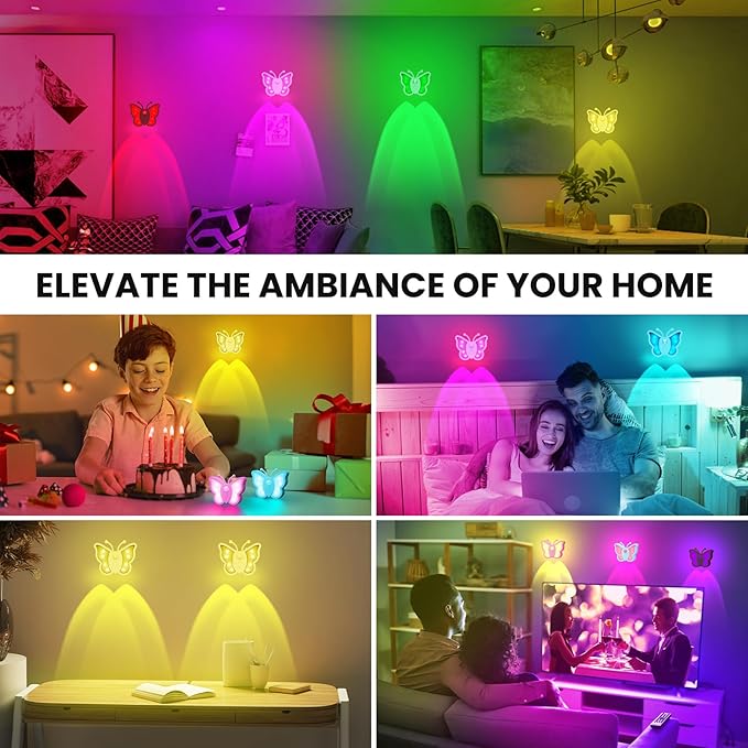 LOFTEK Rechargeable Motion Sensor Light, RGB Color Changing & Dimmable Night Light, Cute Butterfly Light for Kid's Bedroom, Bathroom, Hallway, Tent & Stairs - Ideal Home Decor & Gift, Pink of 4