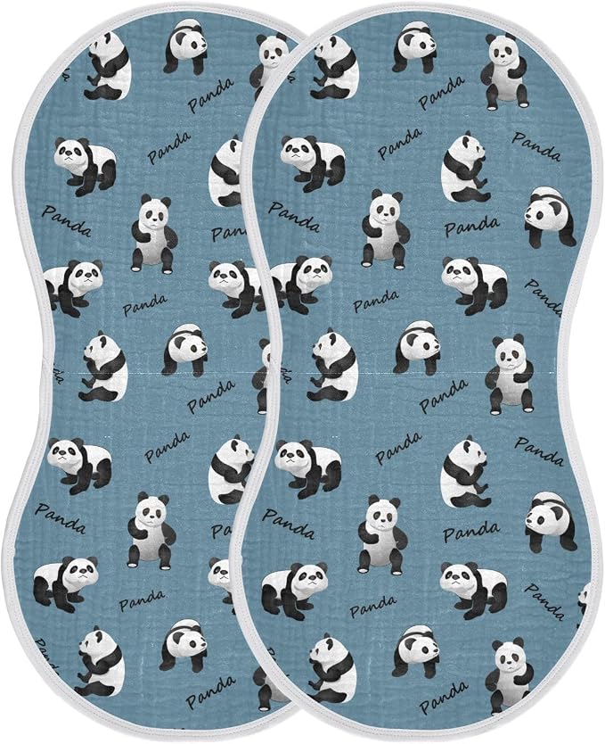 Muslin Burp Cloths for Baby Boys and Girls - 2-Pack Ultra Absorbent Cute Panda Muslin Washcloths, Newborn Towel, Milk Spit Up Rags, Burp Cloth Bib for Unisex, 22 x 11 Inch