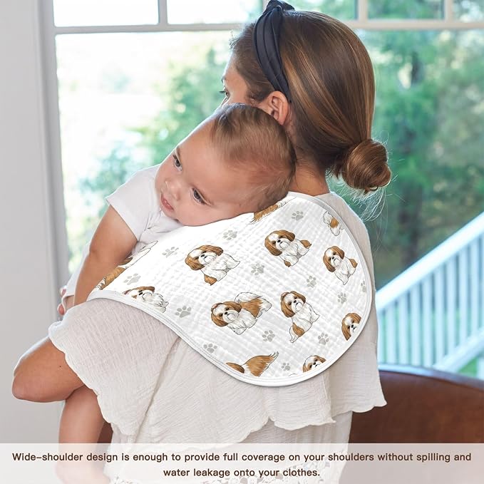 4 Pack Muslin Burp Cloths Shih Tzu Dogs White Cotton Baby Burp Cloths Absorbent Soft Burping Cloth Washcloths for Newborn Boys Girls 22x11 Inch
