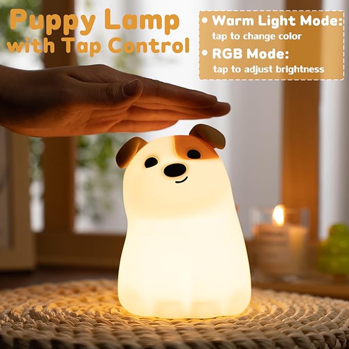 Night Light for Kids, 7 Colors Rechargeable Cute Soft Silicone Puppy Lamp with Timer, Dimmable Nursery Night Lights Kawaii Room Decor, Silicone Night Light Gift for Baby Toddlers Boys Girls (RGB)