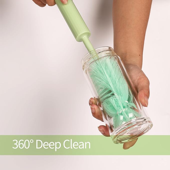 Silicone Bottle Brush Set - 5 in 1 Silicone & Nylon Bottle Cleaner Multipurpose for Straw, Nipple, Thermos, Sport Bottles - Green