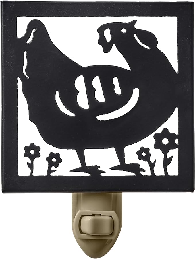 Park Designs Hen Night Light, Country Farmhouse Lighting Accent, Decorative Light for Dark Hallways and Rooms, Metal Chicken Night Light