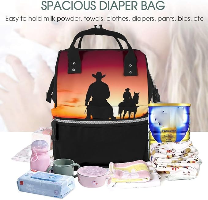 Texas Cowboy Diaper Bag Backpack Multifunction Nappy Bags Waterproof Mummy Backpack Large Capacity Travel Essentials Baby Bag with Changing Pad, Pacifier Holder