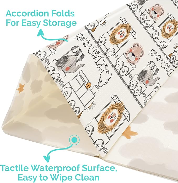 JumpOff Jo Foldable Foam Play Mat ??Large Waterproof Baby & Toddler Activity Floor Mat, Double-Sided 70 x 59 Inch Play Surface