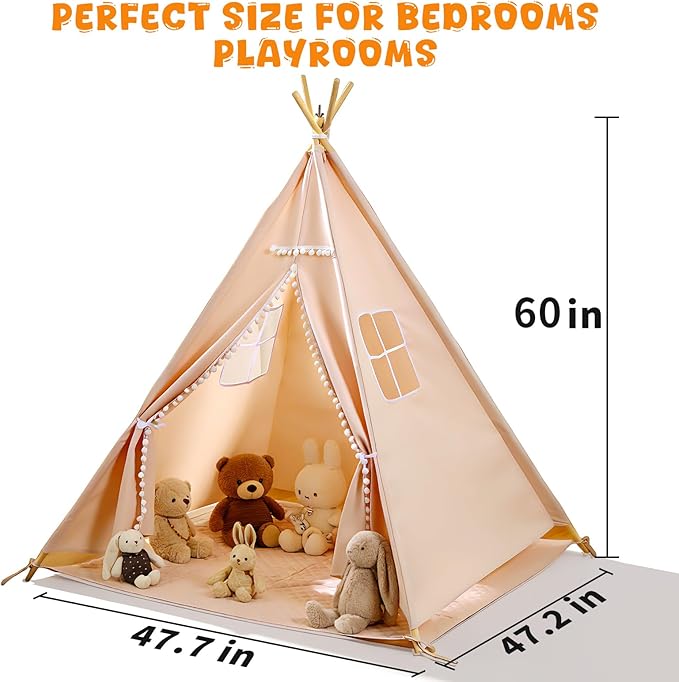 Teepee Tent for Kids with BBQ Pretend Play Toys, Spacious 60??Kids Play Tent Indoor & Outdoor, Foldable Playhouse with Mat & Star Lights, Washable Camping Toys Gift for Boys & Girls Ages 3??